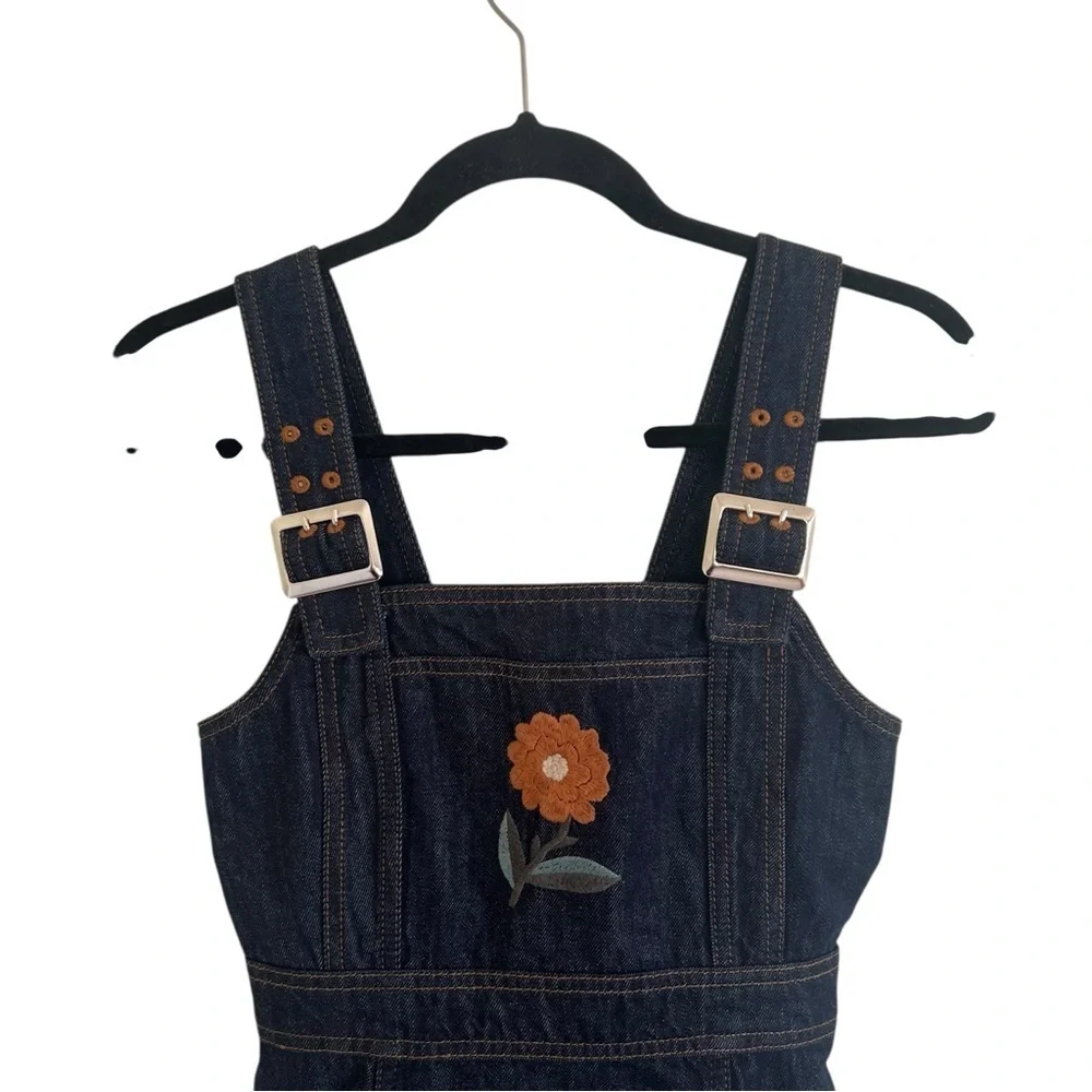 AlexaChung Blue Indigo Denim Midi Apron Dress NWT US 0 - Picture 4 of 11